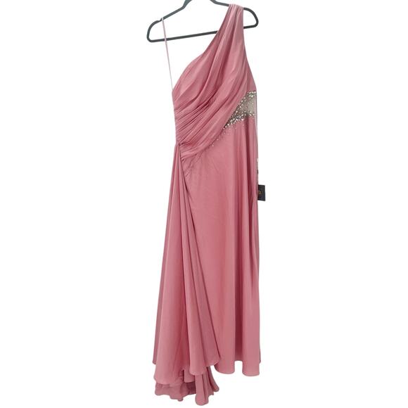 Ieena For Mac Duggal One Shoulder Embellished Satin Gown Pink Women's Size 8 NWT - Picture 7 of 12